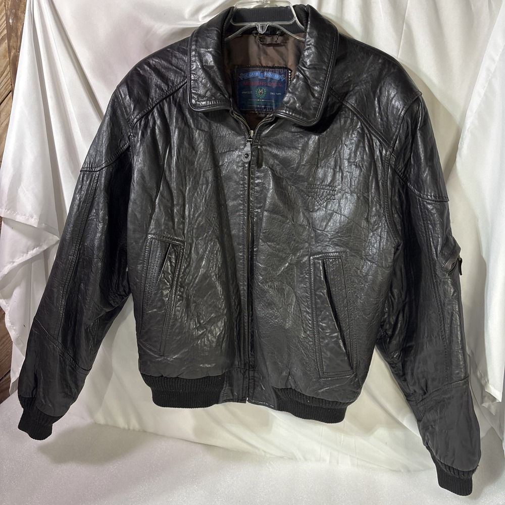 VTG 1980s MEMBERS ONLY Classic Black Leather Bomber Jacket Men 44 L Motorcycle